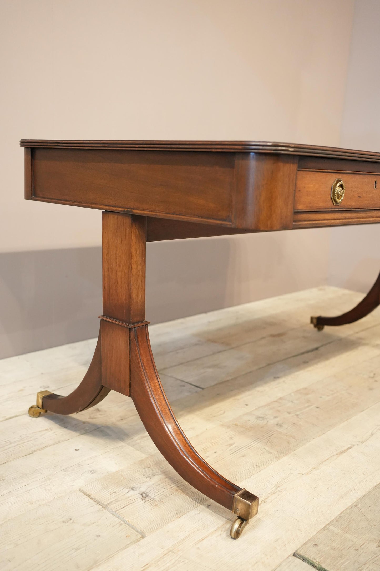 c.1920's Georgian style mahogany and tan leather desk