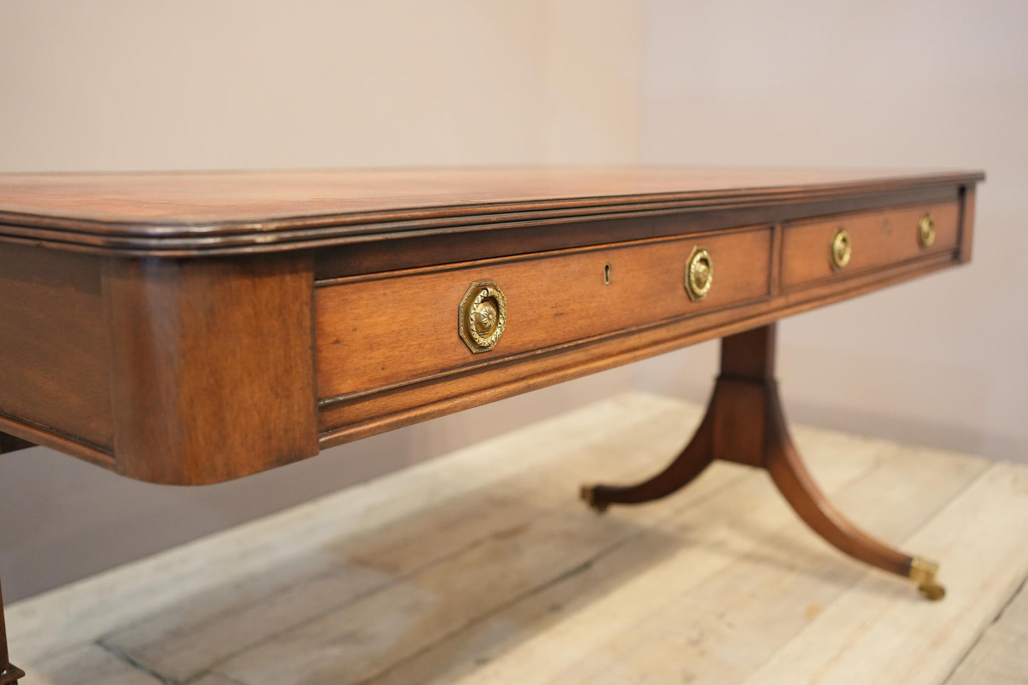 c.1920's Georgian style mahogany and tan leather desk