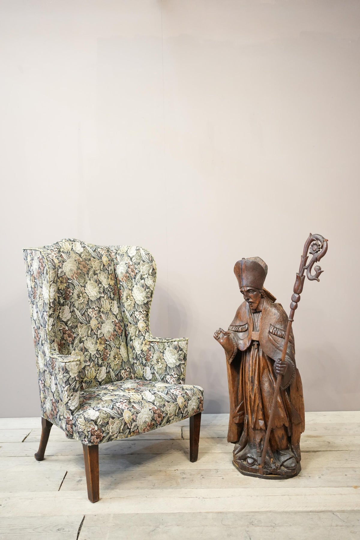 RESERVED 17th century carved oak Statue of a saint - TallBoy Interiors