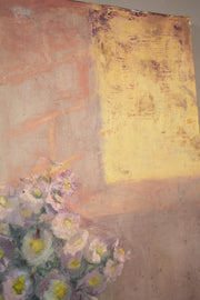 20th century oil on canvas painting of flowers on a table - TallBoy Interiors