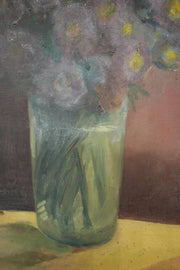 20th century oil on canvas painting of flowers on a table - TallBoy Interiors