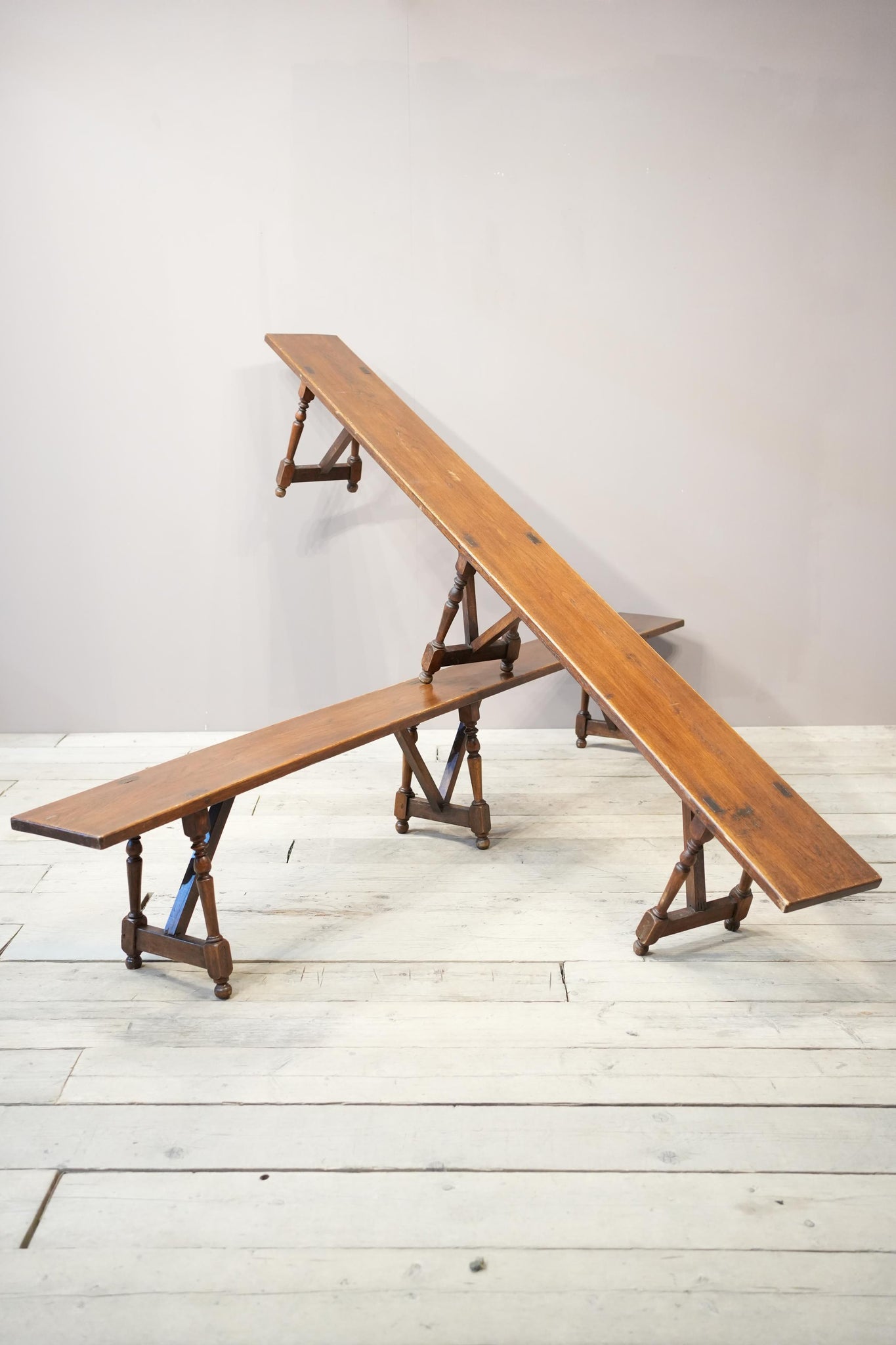 Pair of early 20th century 3m long Oak benches