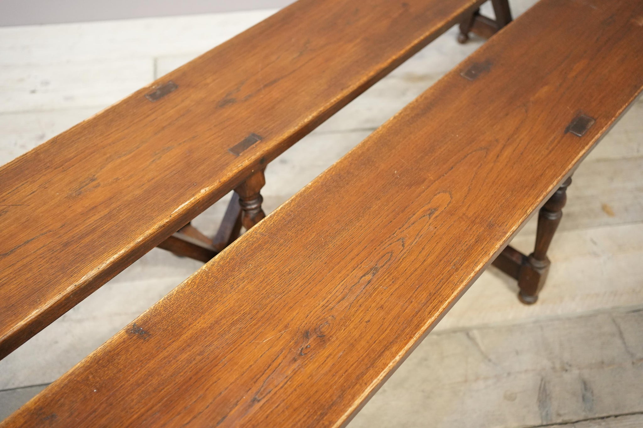 Pair of early 20th century 3m long Oak benches