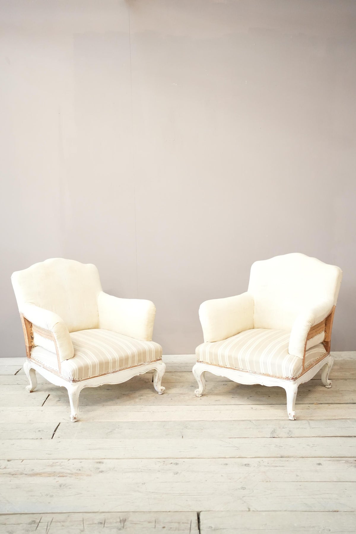 Pair of large French shield back armchairs with painted frame - TallBoy Interiors