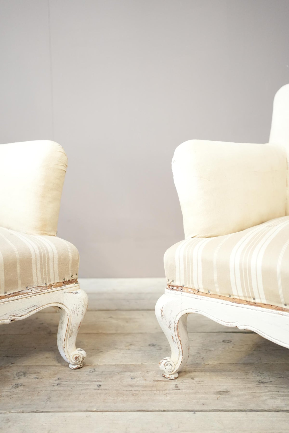 Pair of large French shield back armchairs with painted frame - TallBoy Interiors