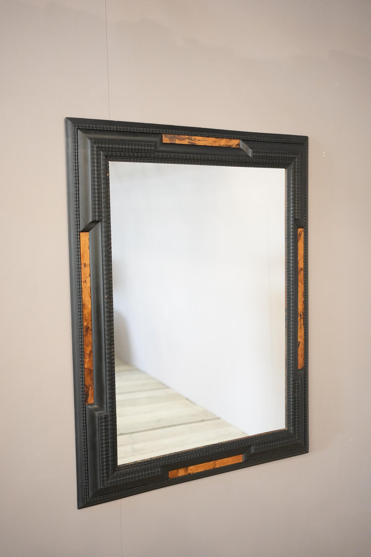 Large Italian Ebonised and faux tortoiseshell mirror No1 - TallBoy Interiors