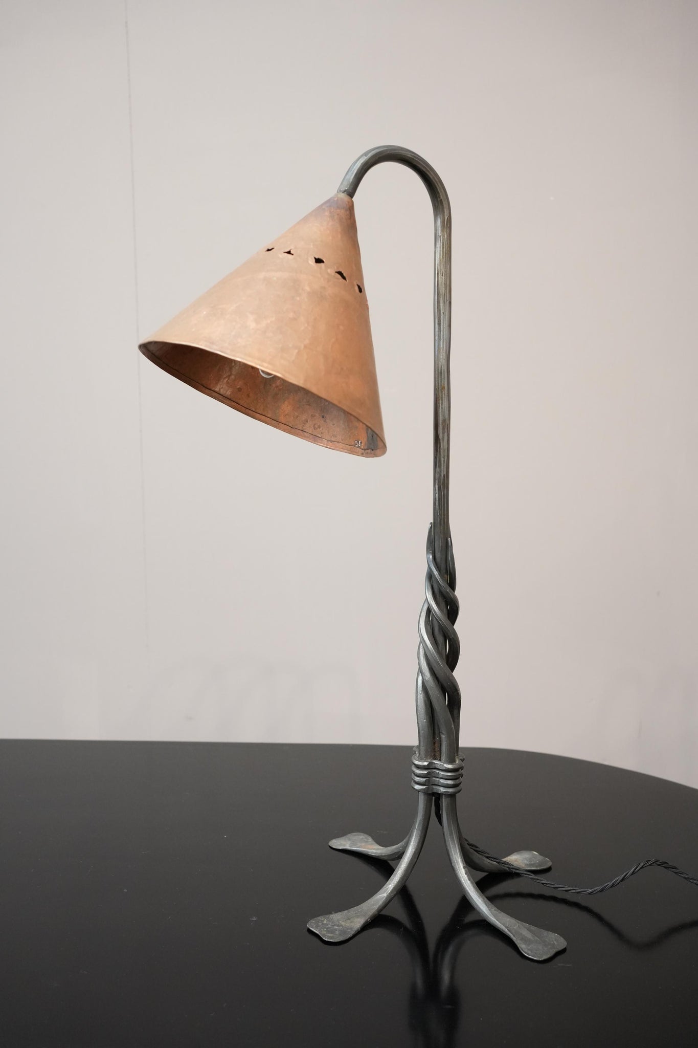 20th century French brutalist copper and iron lamp