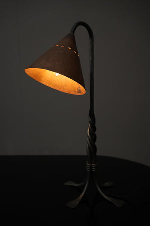 20th century French brutalist copper and iron lamp