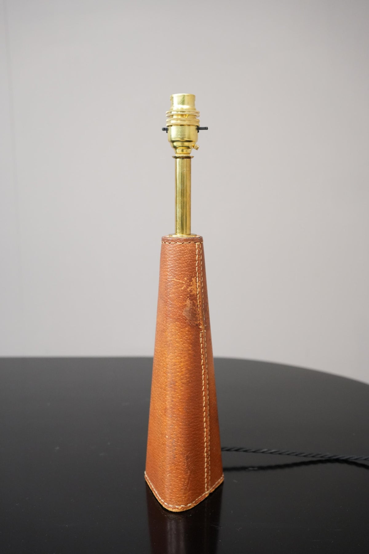 20th century Spanish leather covered and brass table lamp No1 - TallBoy Interiors