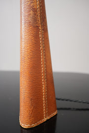 20th century Spanish leather covered and brass table lamp No1 - TallBoy Interiors