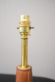 20th century Spanish leather covered and brass table lamp No1 - TallBoy Interiors