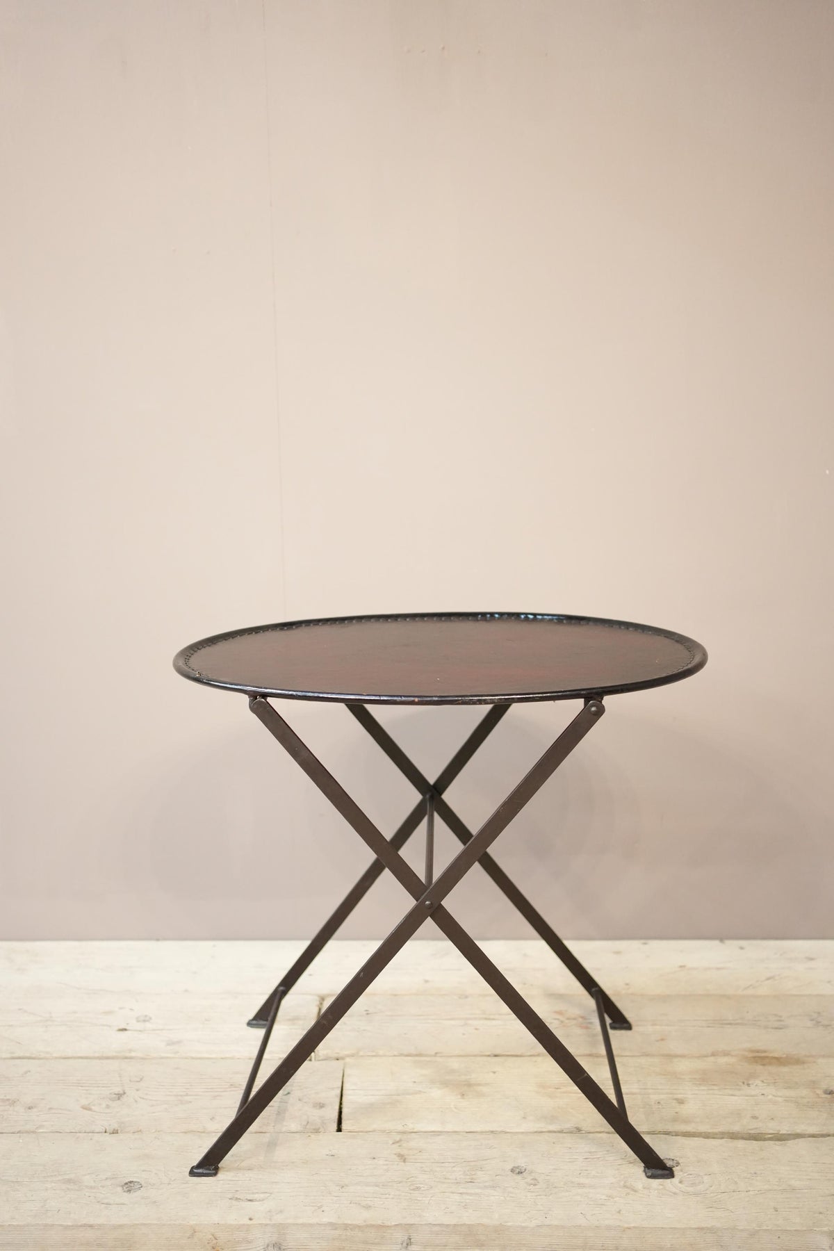 20th century leather and metal folding drinks table - TallBoy Interiors