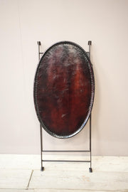20th century leather and metal folding drinks table - TallBoy Interiors