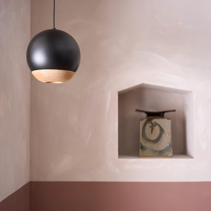 Italian black metal and beech Globe lights