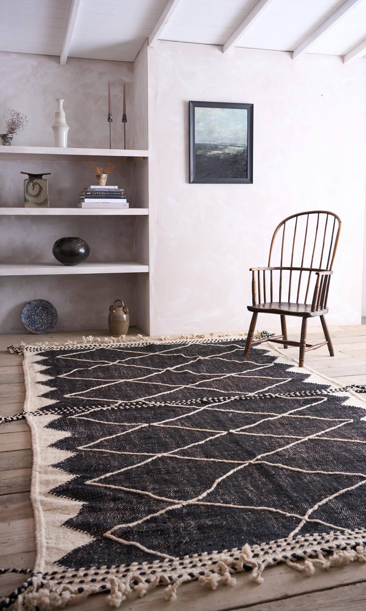 Genuine Hand woven Moroccan rug- Black and white diamond - TallBoy Interiors