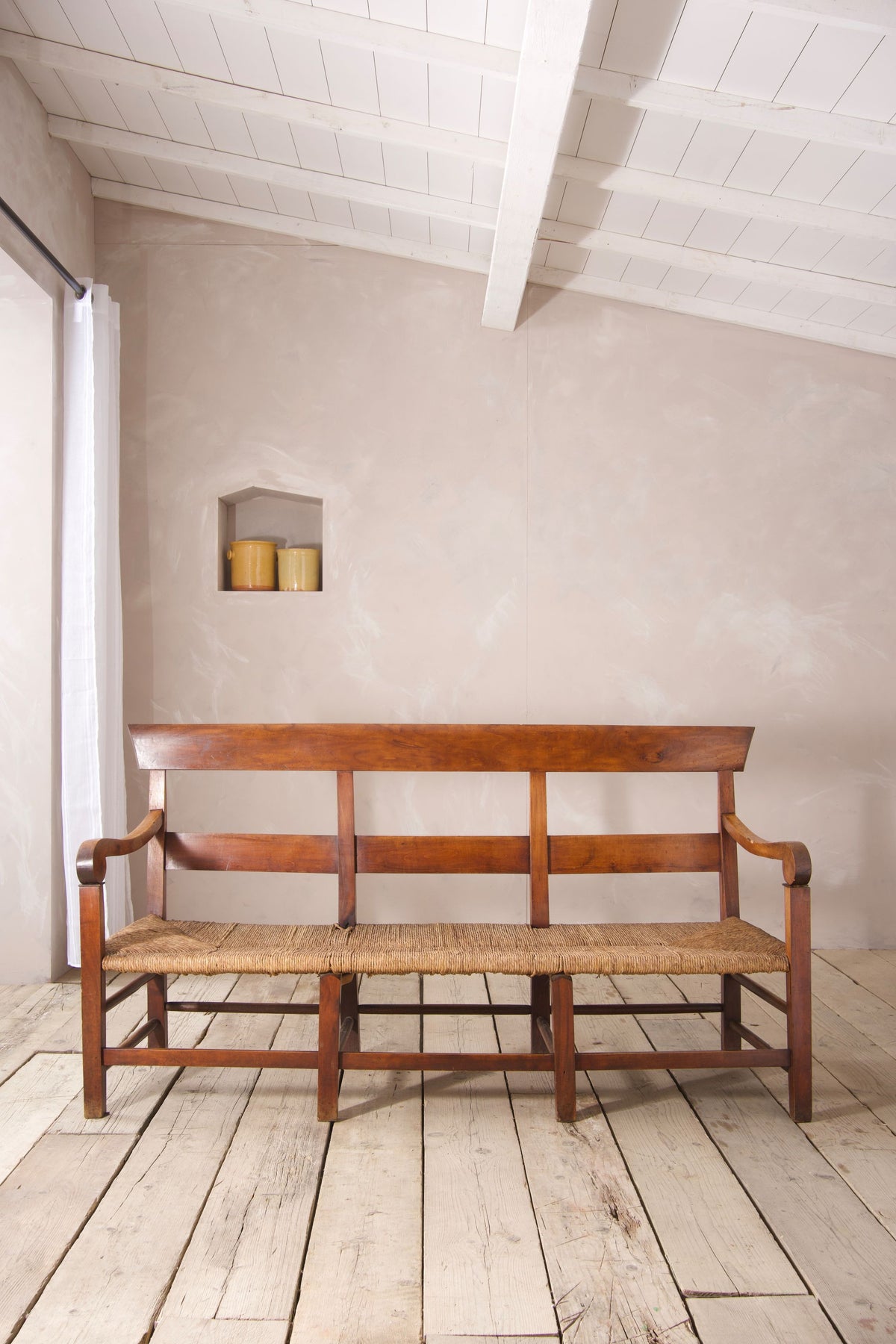 19th century Rush seated French hall bench - TallBoy Interiors