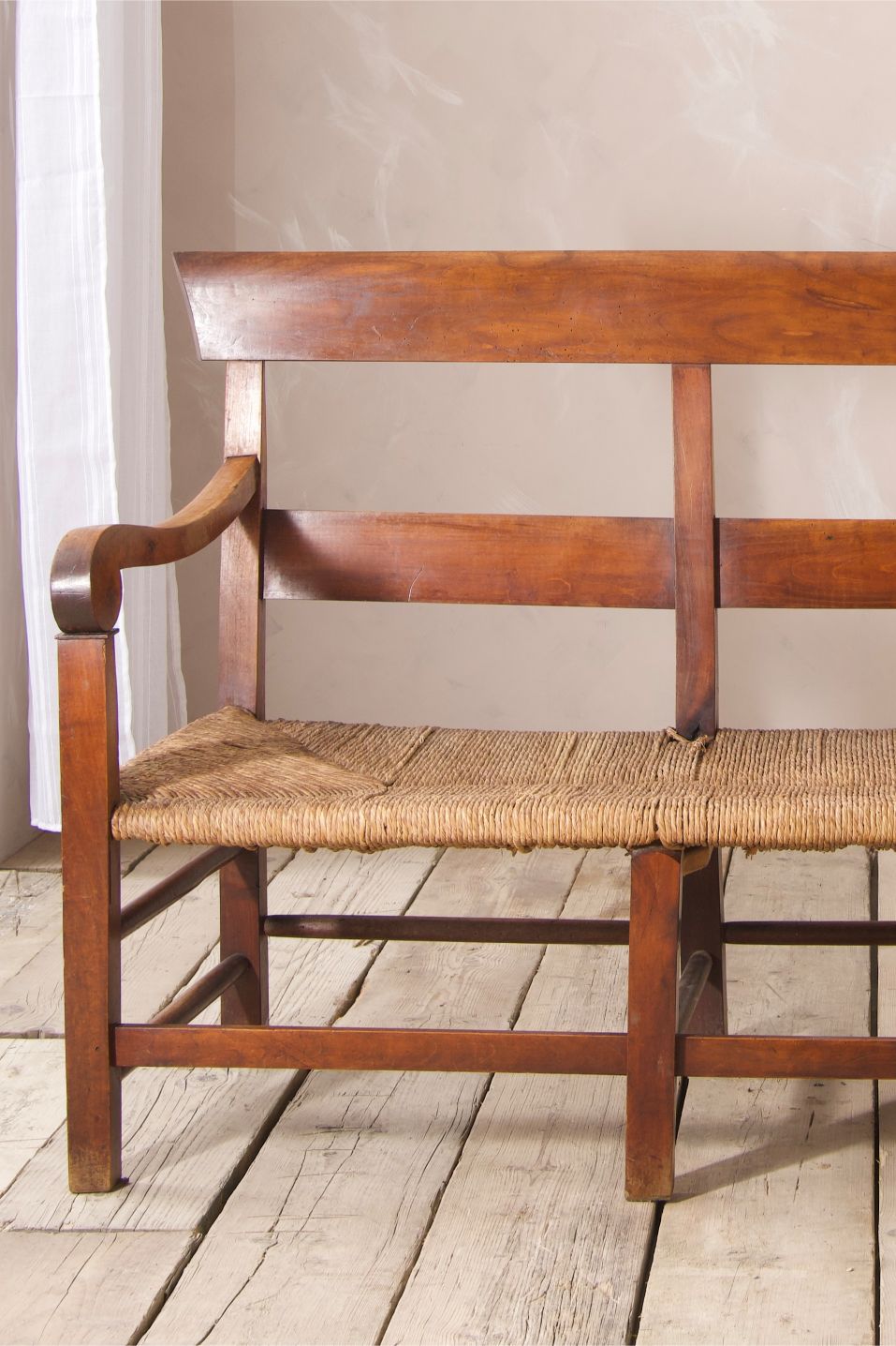 19th century Rush seated French hall bench