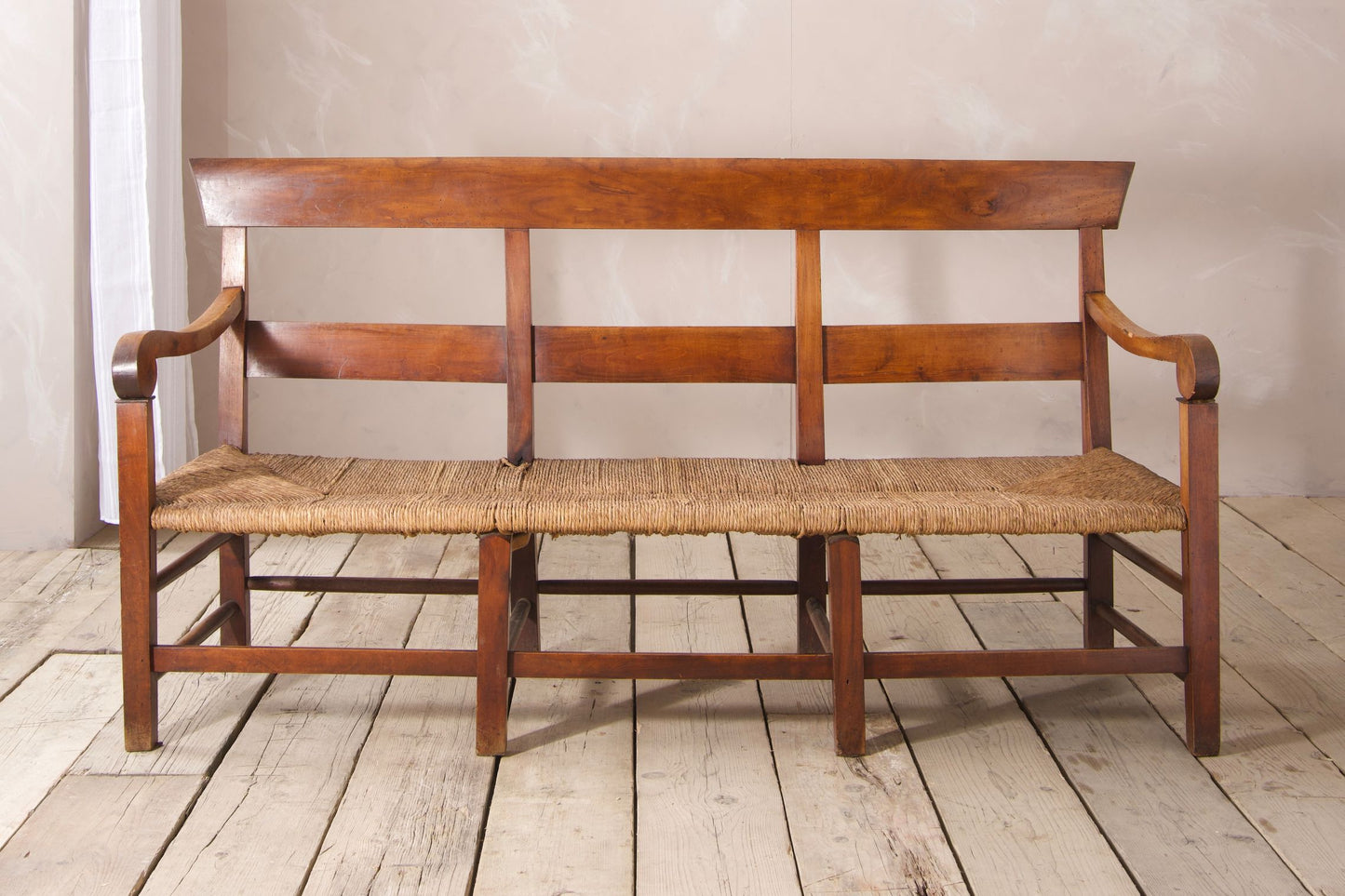 19th century Rush seated French hall bench