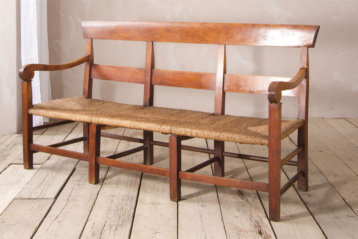 19th century Rush seated French hall bench