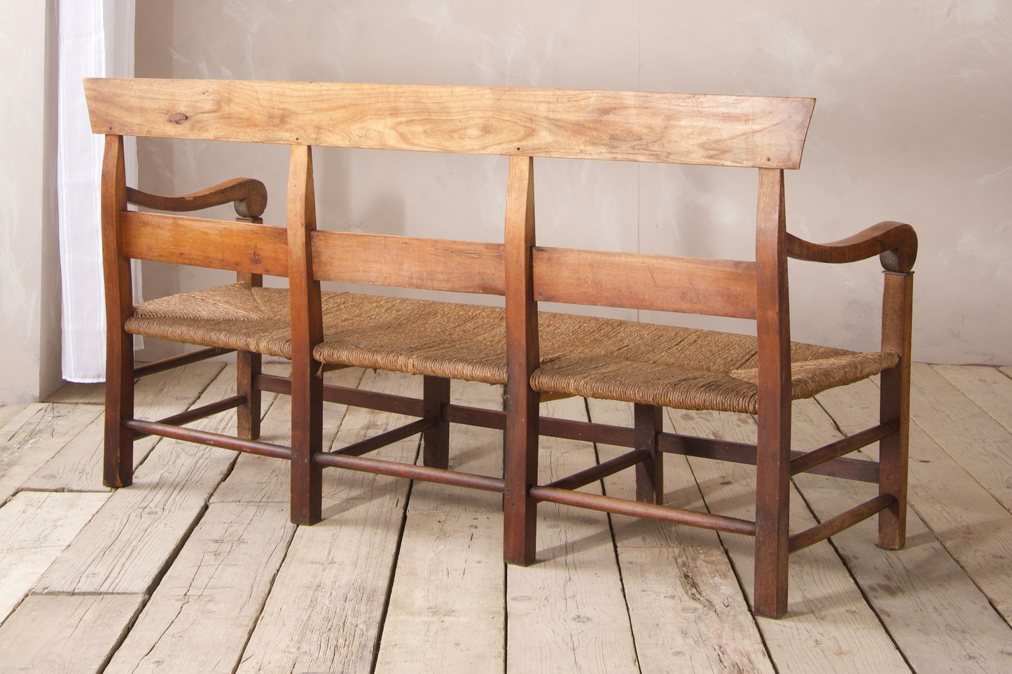 19th century Rush seated French hall bench