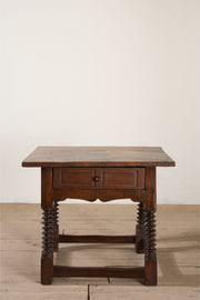18th century Spanish walnut side table with bobbin legs - TallBoy Interiors