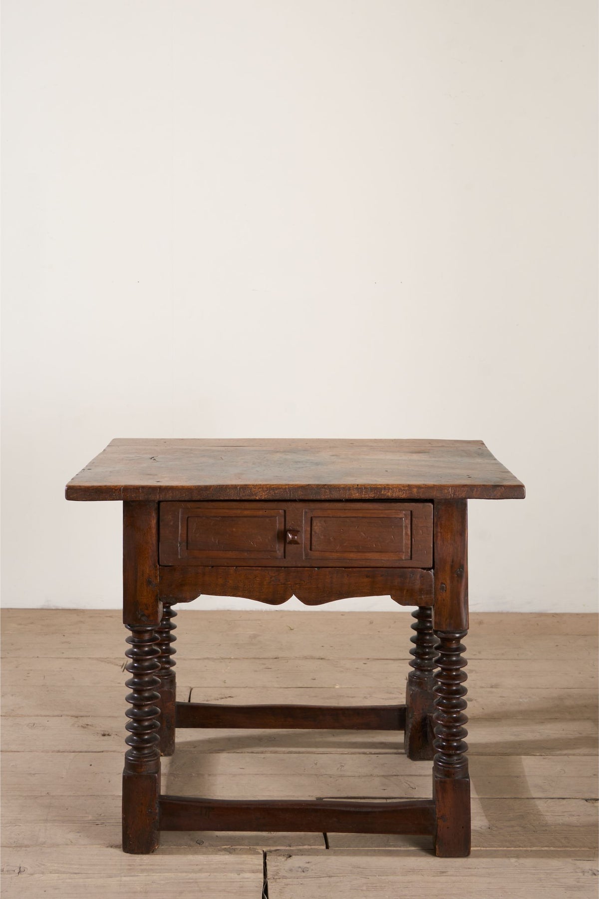 18th century Spanish walnut side table with bobbin legs - TallBoy Interiors