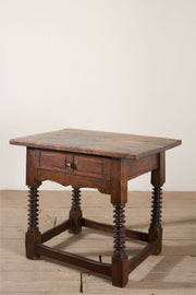 18th century Spanish walnut side table with bobbin legs - TallBoy Interiors
