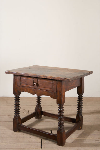 18th century Spanish walnut side table with bobbin legs - TallBoy Interiors