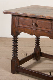 18th century Spanish walnut side table with bobbin legs - TallBoy Interiors