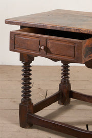 18th century Spanish walnut side table with bobbin legs - TallBoy Interiors