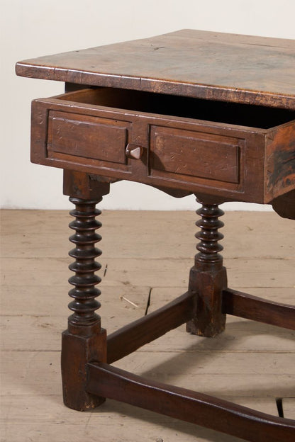 18th century Spanish walnut side table with bobbin legs - TallBoy Interiors