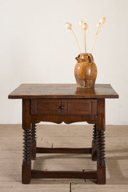 18th century Spanish walnut side table with bobbin legs - TallBoy Interiors