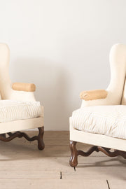 Pair of Early 20th century Os De Mouton wingback armchairs - TallBoy Interiors