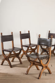 Set of 6 Mid 20th century Spanish walnut and leather dining chairs - TallBoy Interiors