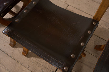 Set of 6 Mid 20th century Spanish walnut and leather dining chairs