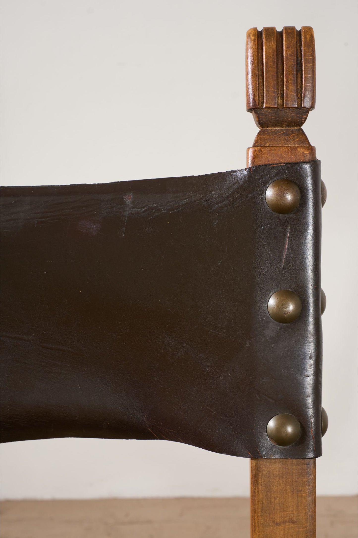 Set of 6 Mid 20th century Spanish walnut and leather dining chairs