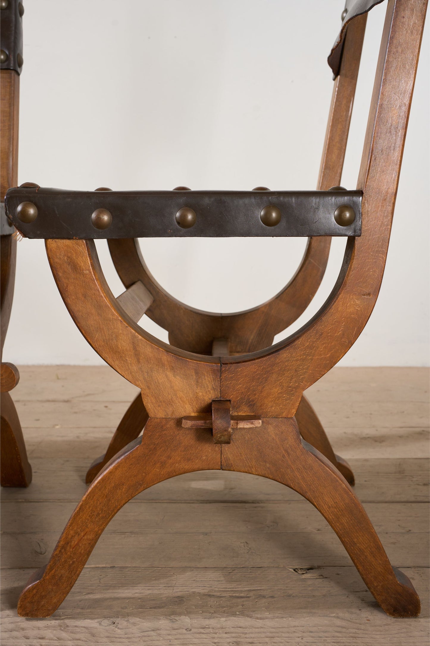 Set of 6 Mid 20th century Spanish walnut and leather dining chairs