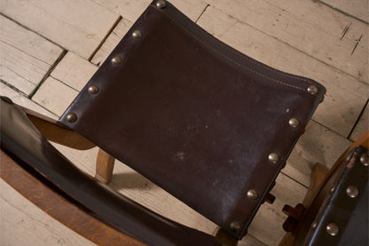 Set of 6 Mid 20th century Spanish walnut and leather dining chairs