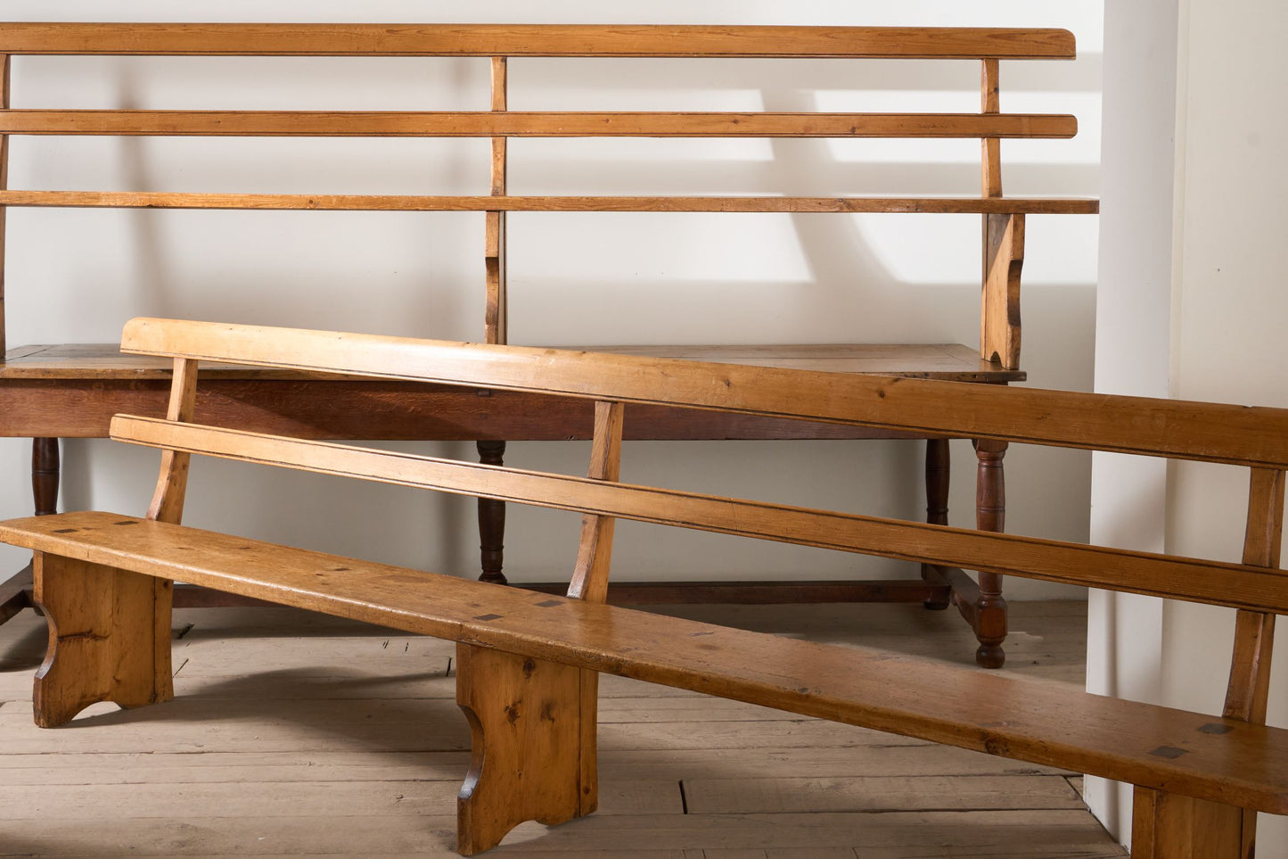 3.1m Pair of 19th century Pine benches