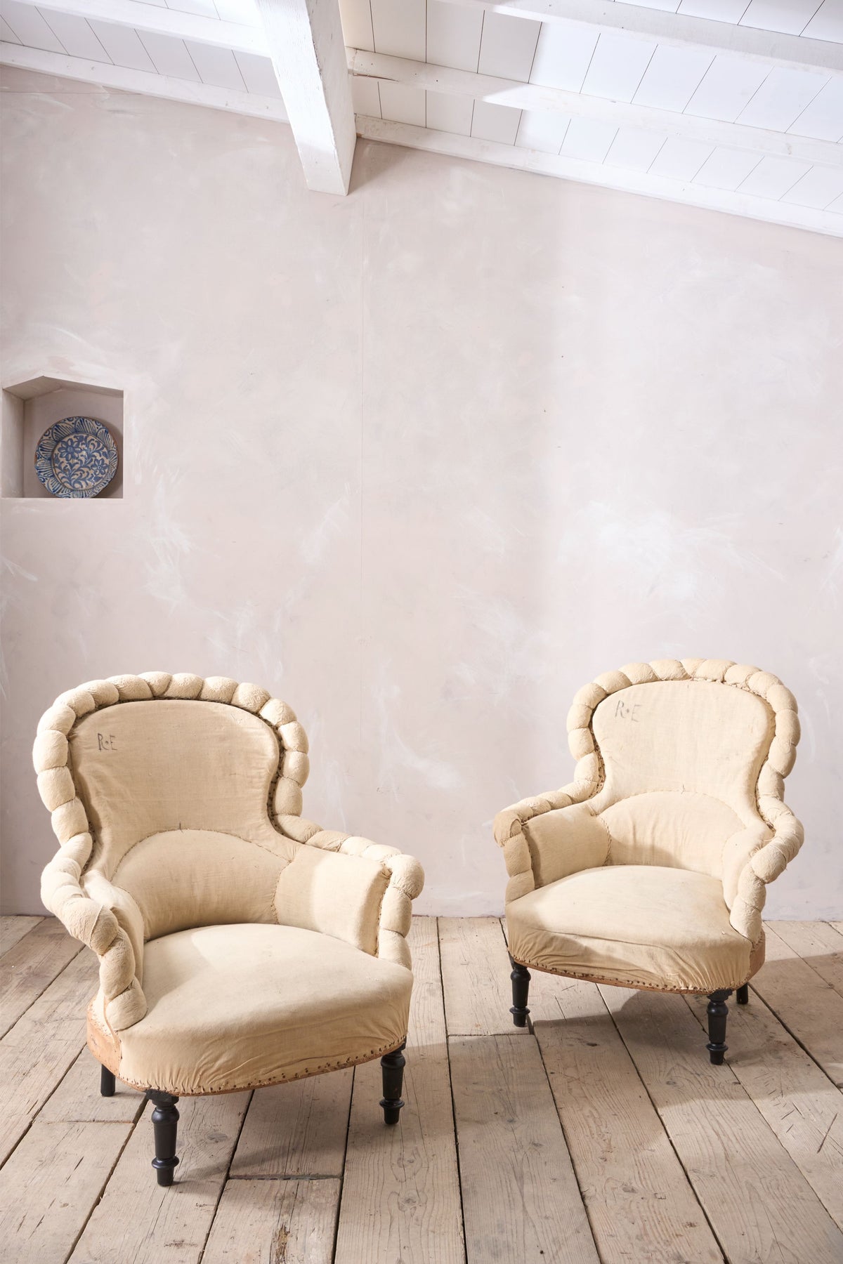 Pair of Napoleon III Crimped pie crust armchairs - TallBoy Interiors