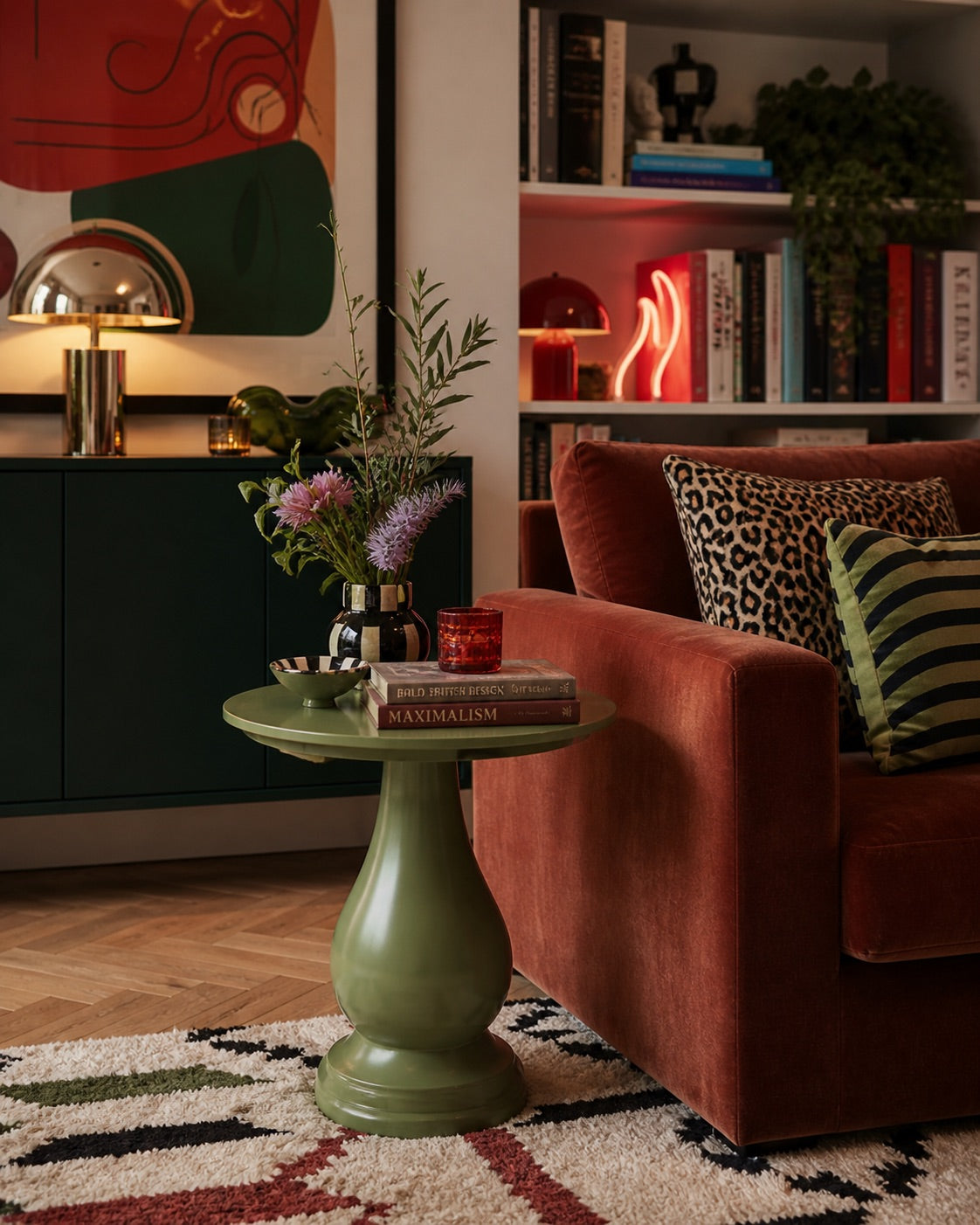 'Loch' turned wood and lacquered side table - Fern