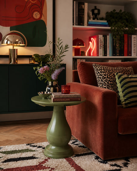 'Loch' turned wood and lacquered side table - Fern - TallBoy Interiors