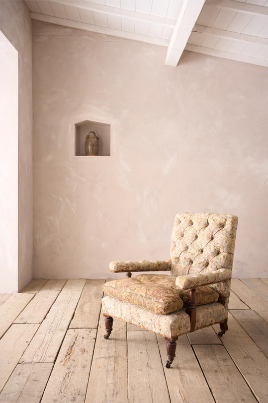 19th century buttoned square back open armchair