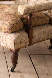 19th century buttoned square back open armchair