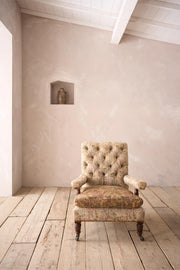 19th century buttoned square back open armchair