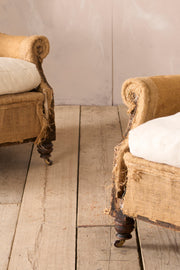 Pair of c.1900 Deep seated wingback armchairs