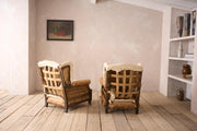Pair of c.1900 Deep seated wingback armchairs