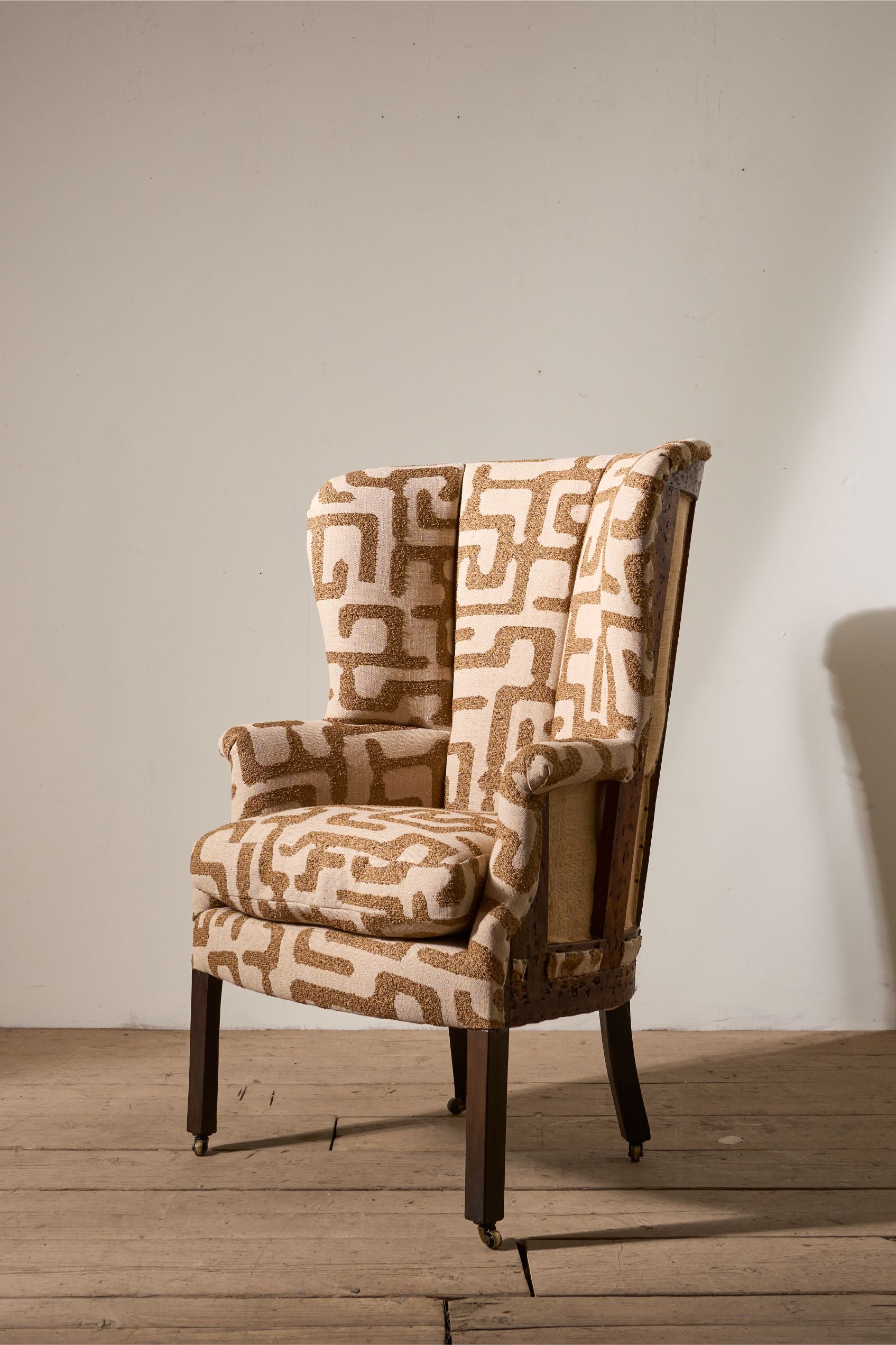 Georgian barrel back armchair upholstered in recycled cotton fabric - TallBoy Interiors