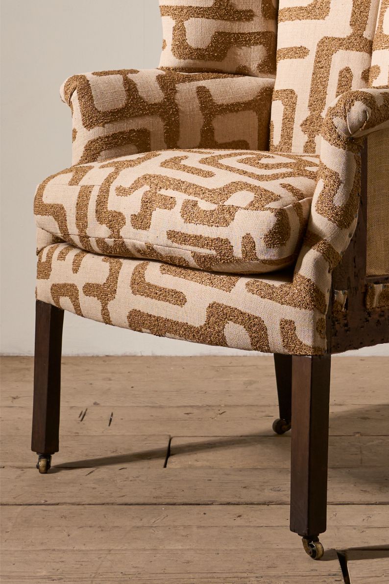 Georgian barrel back armchair upholstered in recycled cotton fabric - TallBoy Interiors