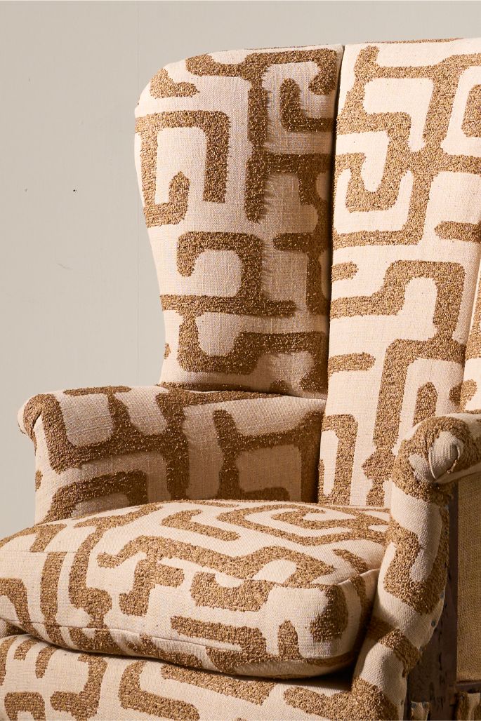Georgian barrel back armchair upholstered in recycled cotton fabric - TallBoy Interiors